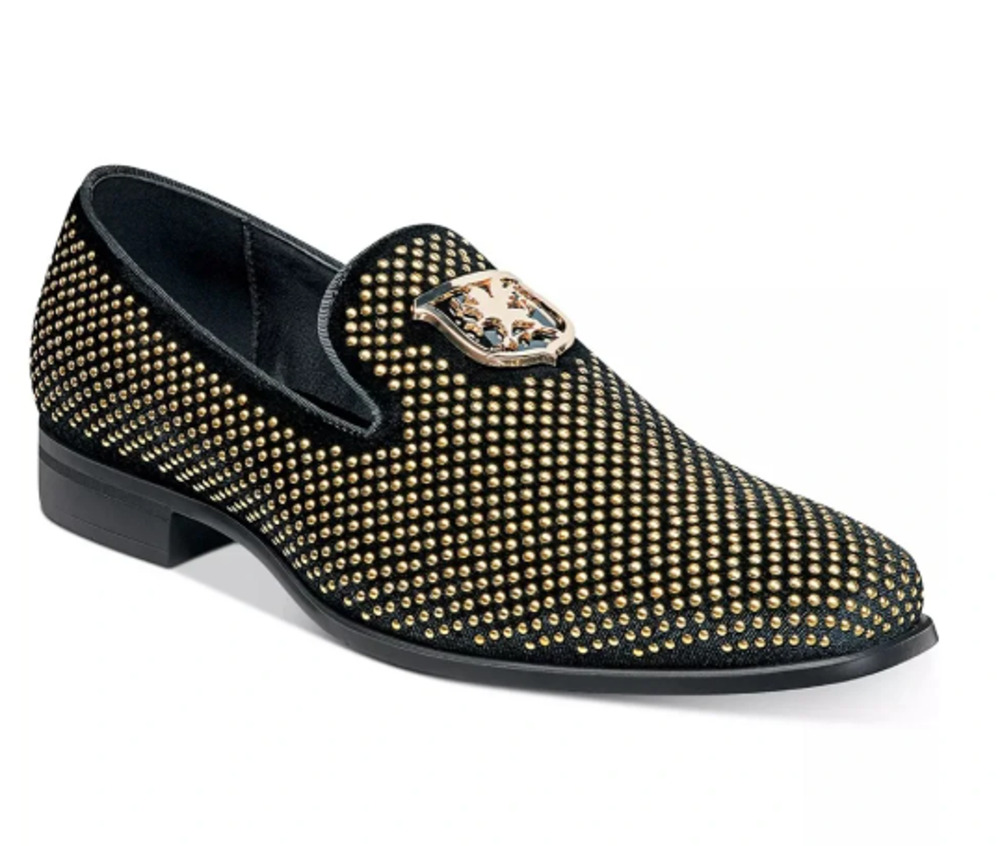 Stacy Adams Swagger Shoes Mens Size 7.5 Black Gold Dress Loafers Slip On New Box